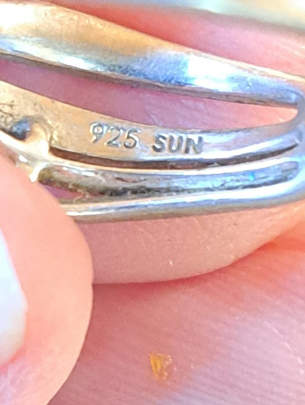 SUN Designer Signed 925 Black & White Sterling Silver Ring White Diamonds  6.5